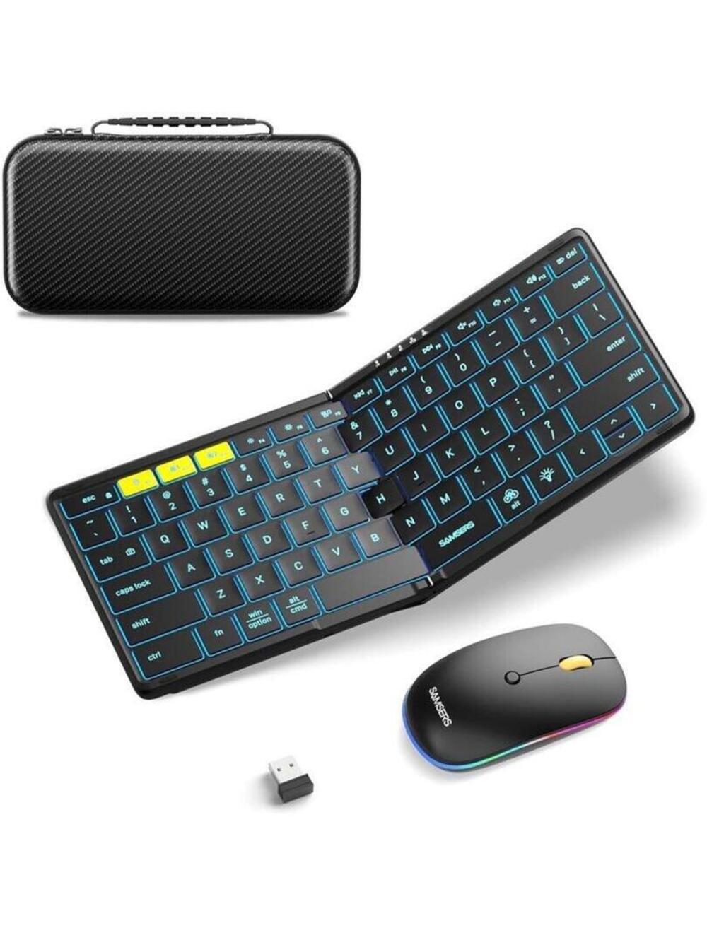 Foldable Keyboard & Mouse, Backlit, Wireless, Full-Size, Black - New in Box